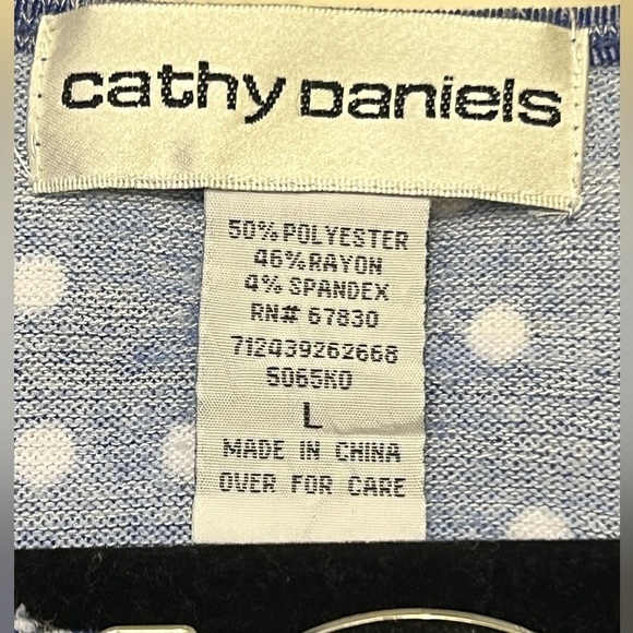 BUY 2 ITEMS GET 1 FREE -Cathy Daniels Blue & White Polka Dot 3/4 sleeve top Sz L - Picture 6 of 8